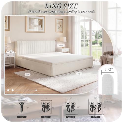King Compression Bed Boneless Bed Frame with Mattress and Headboard - color: Off White, size: King