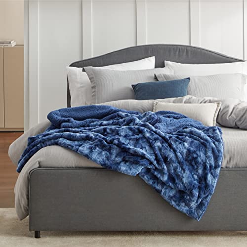 Bedsure GentleSoft Sherpa Fluffy Throw Blanket - Fleece Warm and Cozy Throw for Women Gift, Plush & Fuzzy Faux Christmas Fur Blanket for Couch, Sofa, Bed Decor, Tie Dye Design, Indigo, 50x60 Inches - color: 07 - Indigo, size: Throw (50" x 60")