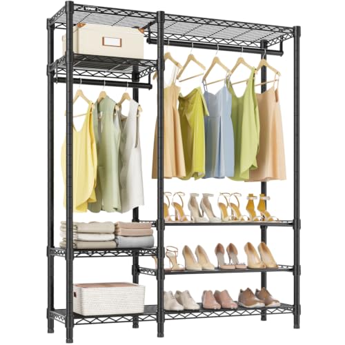 VIPEK V2S Heavy Duty Clothes Rack Portable Closet Organizer, Black | Closet System with 6 Tiers Adjustable Wire Shelves Shoe Shelves Metal Freestanding Clothing Rack for Walk-in Closet 750LBS - color: Black, style: V2S