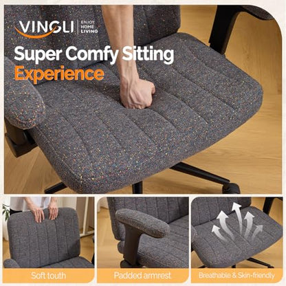 VINGLI Criss Cross Chair with Adjustable Flip-Up Arms,Cross Legged Chair with Wheels,Extra Wide Office Chair,Desk Chair for Home Office,Vanity,Bedroom, Apartment,Starry Chenille,Dark Grey - color: Dark Grey