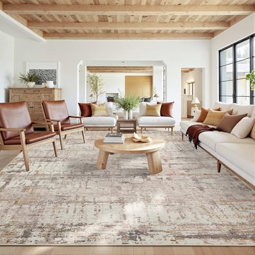 Large 10x14 Area Rugs for Bedroom & Living Room(Beige) | Machine Washable,Soft,Non-Slip,Large Rug,Stain Resistant Low Pile Carpet for Office Dining Room Kitchen Home Deco - color: Beige Grey, size: 10' x 14' (Rectangular)