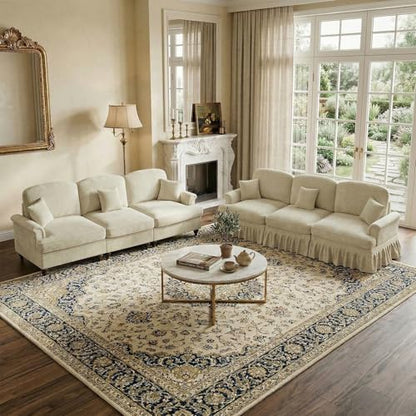 Modular Sectional Sofa Couch, Comfy Chenille Sofa with Removable Ruffled Skirt, Flared Armrests, Sturdy Legs, Convertible 3-Seat for Living Room, Bedroom, Apartment (Beige) - color: Beige, size: 107.1 Inch
