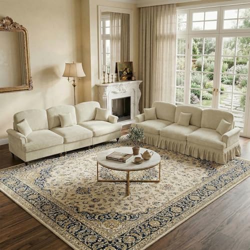 Modular Sectional Sofa Couch, Comfy Chenille Sofa with Removable Ruffled Skirt, Flared Armrests, Sturdy Legs, Convertible Sectional for Living Room, Bedroom, Apartment (Beige) - color: Beige, size: 107.1 Inch L