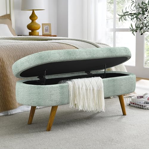 43.5" Ottoman with Storage, Storage Ottoman Bench with Safety Hinge, Foam End of Bed Bench, Upholstered Entryway Bench for Bedroom, Living Room & Window, Holds up to 330 lb, Cyan - color: Cyan+foam, size: 16"D x 43.5"W x 16"H