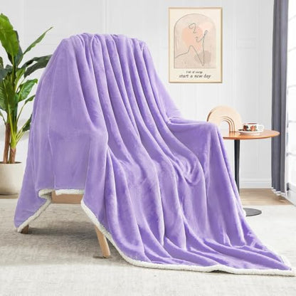 BEAUTEX Sherpa Fleece Twin Blankets Soft Fluffy Flannel Plush Cozy | Fuzzy Beige Cuddle Blanket for Couch, Bed, Sofa, Adults (60" x 80", Beige) - color: Lavender, size: Twin-60"x80"