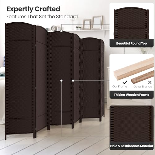 6 Panel Folding Room Divider,Woven Privacy Screen,Chocolate | Solid wood frame, handcrafted diamond pattern, 6FT tall, extends to 94.5 inches wide, no assembly required - color: Chocolate, size: 6-Panel