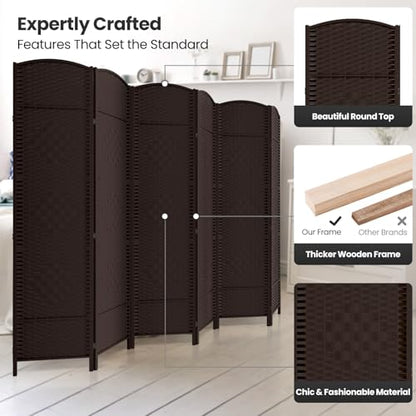 6 Panel Folding Room Divider,Woven Privacy Screen,Chocolate | Solid wood frame, handcrafted diamond pattern, 6FT tall, extends to 94.5 inches wide, no assembly required - color: Chocolate, size: 6-Panel