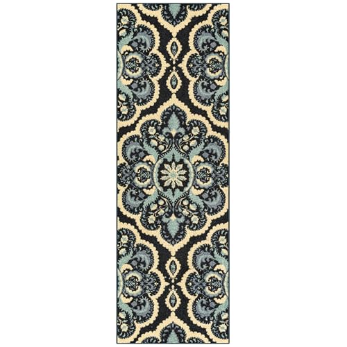 Maples Rugs Vivian Medallion Runner Rug - Made in USA - Washable, Non Slip, Indoor Carpet for Hallway, Kitchen, and Laundry Room, 1'8 x 5', Persian Blue - color: Persian Blue, size: 1'8" x 5' (Runner)