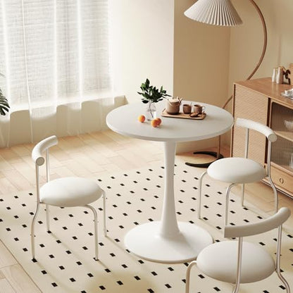 Recximi White Round Dining Table for 2 Person, 24 Inch Small Tulip Table with Metal Pedestal for Living Room, Mid Century Modern Kitchen Table for Kitchen, Office, Pub, Bar, Bistro, Circle Cafe Tables - color: White