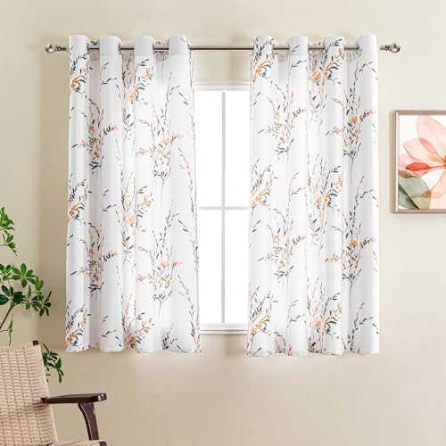 MYSKY HOME Yellow Short Curtains Short 63 Inch Length Floral Pattern | Thermal Insulated Room Darkening Window Treatment for Bathroom Living Room Bedroom, Each Panel 52" W, Set of 2, Grommet - color: B-yellow, size: 52"W x 63"L (Pack of 2)
