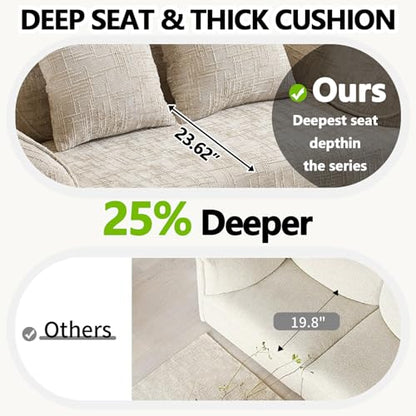 67" Curved Loveseat Sofa with 2 Pillows, Modern Boneless Couch in a Box, Small Cloud Loveseat for Bedroom Small Space Apartment Living Room, Memory Foam, Chenille, No Assembly (Light Khaki) - color: Light Khaki