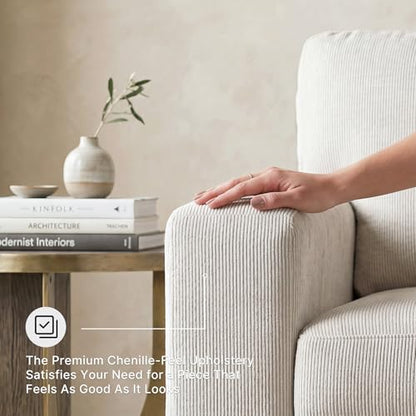 Signature Design by Ashley 85 in Chenille 3 Seater Track Arm Sofa, Stone | Polyester chenille upholstery, Wood and engineered wood frame, Sag-resistant platform foundation, Living room use, Aviemore - color: Stone, style: Sofa