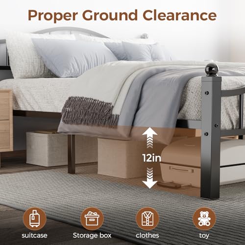 Metal Queen Size Bed Frame with Headboard | Noise-Free Design, 12" Underbed Storage, 1500 LBS Heavy Duty Queen Size Bed Frame, No Box Spring Needed, Tool-Free Assembly - color: Queen Black