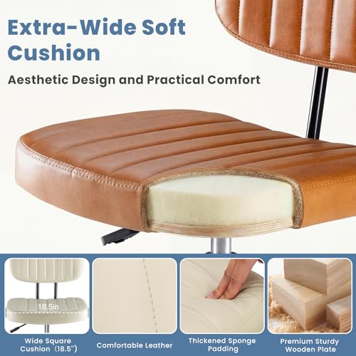 DUMOS Armless Drafting Chair, Standing Desk Chair, Rolling Stool | Ergonomic Low Back Office Seat, Height Adjustable with Footrest Ring, PU Leather, Swivel Wheels, Studio Lab Counter, Brown - color: Brown