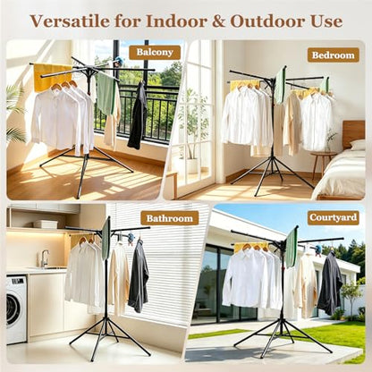 Adjustable Collapsible Umbrella Style Clothes Drying Rack, 4Legs6Telescopic Arms, Space-Saving Freestanding Laundry Airer with Windproof Clips, Easy Setup Indoor Outdoor (Black-Carbon Steel) - color: Black-carbon Steel