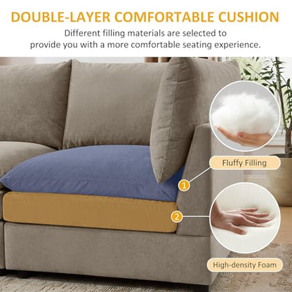 Modular Ottoman Seat, Sectional Sofa Cube Footstool, Taupe Terry | Sectional Sofa Cube - color: Taupe