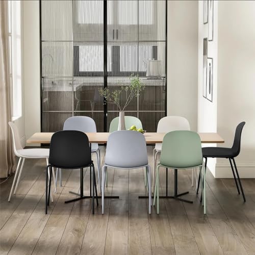 2xhome Set of 6 Modern Stackable Armless Dining Chairs, Plastic Shell Seat with Upholstered PU Leather Cushion Padded Seat Metal Legs for Home Kitchen Patio Cafe (Green) - color: Green, size: Padded Seat