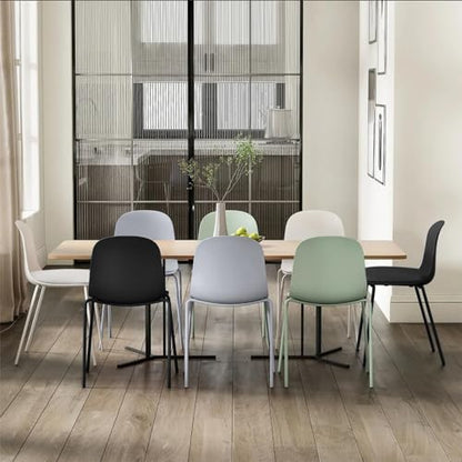 2xhome Set of 6 Modern Stackable Armless Dining Chairs, Plastic Shell Seat with Upholstered PU Leather Cushion Padded Seat Metal Legs for Home Kitchen Patio Cafe (Green) - color: Green, size: Padded Seat