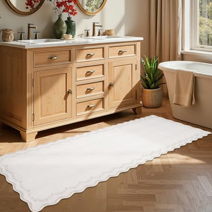 GarveeHome 2.5x8 Scalloped Washable Runner Rug Non Slip Hallway Kitchen Rug | Soft Long Hall Runner Beige Entryway Rug Farmhouse Thin Laundry Mat Stain Resistant Carpet for Bathroom Beside Rug - color: Beige, size: 2'6" x 8' (Rectangular)