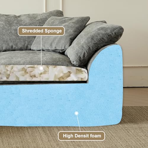 Cloud Couch Sectional for Living Room, Modular L Shaped Boneless Sofa with Chaise, Compressed No Assembly Couch, Deep Seat Chenille Upholstered Convertible Sofa Bed (Grey) - color: Grey
