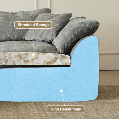 Cloud Couch Sectional for Living Room, Modular L Shaped Boneless Sofa with Chaise, Compressed No Assembly Couch, Deep Seat Chenille Upholstered Convertible Sofa Bed (Grey) - color: Grey