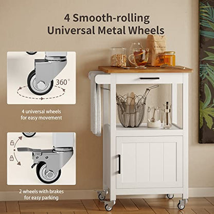 Qsun Rolling Microwave Cart with Storage, White | Microwave cart with wheels, Small Home Coffee Bar, Microwave Stand, Rolling Kitchen Cart with Side Hook - size: White