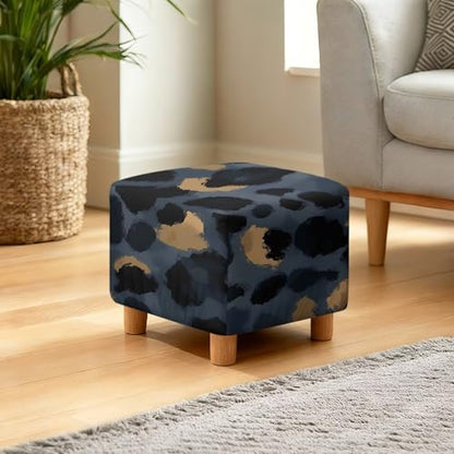 Black Golden Leopard Print Ottoman Cover Square, Washable Small Ottoman Cover - Stretch Ottomans Slipcover, with Elastic Band, Soft for Storage Stools - color: Black Golden Leopard