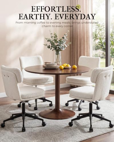COMHOMA Vanity Chair with Ergonomic Curved Backrest, Home Office Desk Chair with Silent Wheel, Wide Seating Computer Chair for Girls Women Bedroom, Soft Teddy Fabric, White - color: White, Teddy Fleece