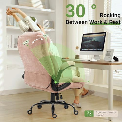 Office Chair, Big and Tall Executive Chair with Air-Lumbar Support, Breathable Desk Computer Chair with Adjustable Flip-up Armrests, Wide Cushion Seat Swivel Home Office Chair - color: Lightpink