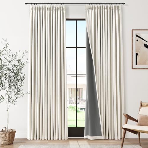 Joywell 100% Blackout Linen Pinch Pleated Curtains 92 in for Bedroom Cream | Natural Beige Ivory, Black Out Thermal Insulated Room Darkening, Pleat Drapes for Living Dining Room, 2 Panels Set, 40x92 - color: Natural Cream, size: 40"W x 92"L (Pack of 2)