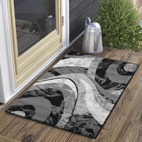 Yafa Home Fashion Modern Contemporary Swirls Design Area Rug, Luxurious, Elegant, and Fashionable Area Rug (Black/Grey, 2 ft X 3 ft) - color: Black/Grey, size: 3' x 2' (Rectangular)