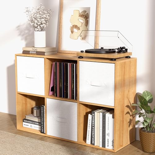 6 Cube Storage Organizer with Closed Back Panel, 13.5-inch Wooden Cubby Shelves Heavy Duty - Bookshelf for Living Room, Bedroom, Office (Oak, 6-Cube) - color: Oak, size: 6 Cube-13in