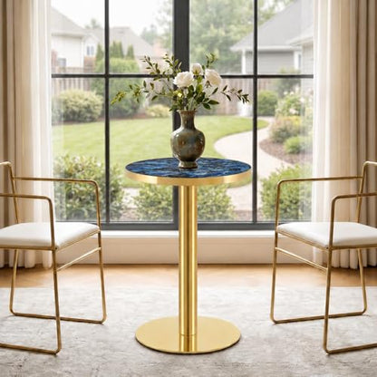 TesNus 23.6" Small Round Dining Table for 2, Circle Tulip Table, Faux Marble Top with Gold Metal Pedestal Base, Modern Leisure Coffee Table for Small Spaces, Cafe, Office, Blue&Gold - color: Blue Top&gold Base