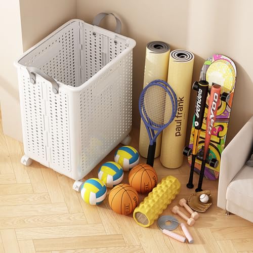 WESAPPINC Collapsible Large Laundry Hamper, Plastic Laundry Basket with Wheels,Suitable for Bathroom, Bedroom, Dorm Room & Laundry Room,Basket with Handle (Cream color) - color: 55L Cream