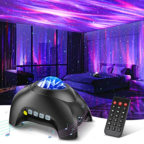 Northern Galaxy Light Aurora Projector with 33 Light Effects, Night Lights LED Star Projector for Bedroom Nebula Lamp, Remote Control, White Noises, Bluetooth Speaker for Parties Black - color: Black