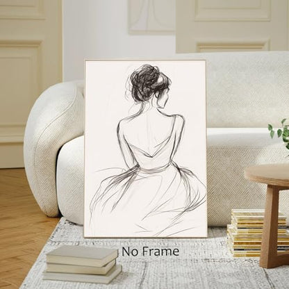 Gobeiuasy Minimalist Line Art Print Abstract Line Woman Wall Art Woman Silhouette Poster Nude Body Picture Black and White Minimalist Poster Abstract Female Art Print 16x24inch No Frame - color: White Unframed