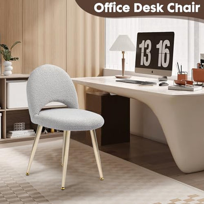Vanity Chair with Back, Boucle Upholstery Armless Makeup Stool | Gray Vanity Stool with Gold Metal Legs for Bedroom Living Room Kitchen Dinning Room (Gold and Light Gray) - color: Gold and Light Gray