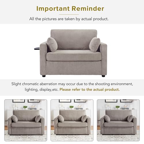Twin Sofa Bed Sleeper Loveseat with Foldable Mattress USB, Grey+Brown | Space-saving bed for guest room or apartment, compact footprint, easy pull-out design, convenient device charging - color: Grey+brown