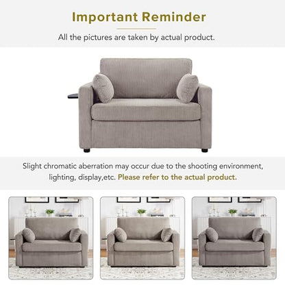 Twin Sofa Bed Sleeper Loveseat with Foldable Mattress USB, Grey+Brown | Space-saving bed for guest room or apartment, compact footprint, easy pull-out design, convenient device charging - color: Grey+brown