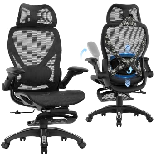 X100 Ergonomic Mesh Office Chair with Footrest, Big and Tall Home Desk Chair with 5D Flip-Up Arms, Adjustable 3D Lumbar Support, Gaming & Executive Computer Chair (Night Reaper) - color: Night Reaper