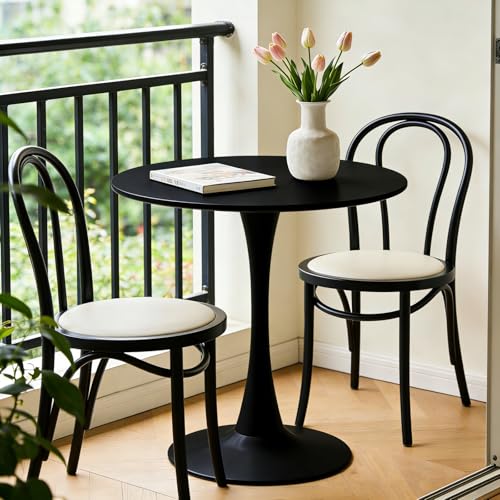 botzi 31.5 Inch Round Dining Table, Black Tulip Kitchen Table with MDF Top | Iron Matte Pedestal Base, Smooth Rounded Edges, Easy-Clean Coated Surface, For Kitchens And Small Spaces - color: Black, size: 31.5 Inches
