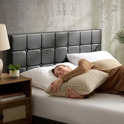 Hearth & Harbor Full Size Headboard, Button Tufted, Upholstered, Bed Frame Mount, Adjustable Height 34"-42", Modern, Black - color: Black, size: Full