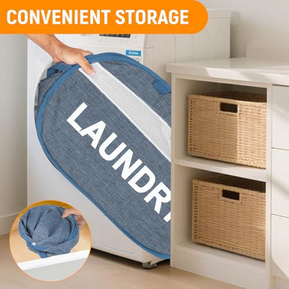 Collapsible Laundry Baskets, Foldable Laundry Basket with Dual Handles, Tear-proof Dirty Clothes Hampers for Laundry, Easy to Carry Pop Up Hamper for Bedroom, Bathroom, Dorm, Laundry Room Blue - color: Blue