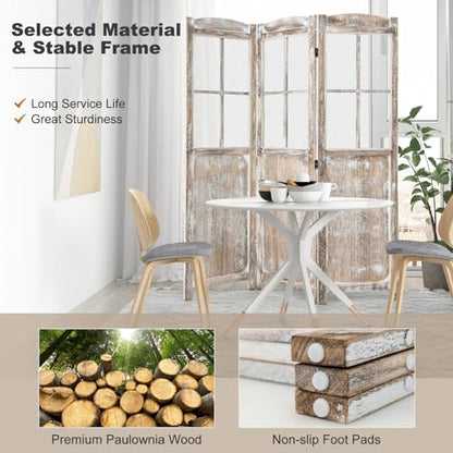 GOFLAME 3-Panel Folding Room Divider, 6FT Paulownia Wood Privacy Screen with Mesh Window, Natural Rustic Freestanding Wall Divider Partition for Room Separation, No Assembly Required