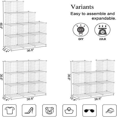 C&AHOME Wire Cube Storage, 9-Cube Organizer Metal, Wire C Grids Storage, Storage Bins Shelf, Modular Bookshelf, Closet Cabinet Ideal for Home, Living Room, Office 36.6”L x 12.4”W x 48.4”H White | Storage Bins Shelf, Modular Bookshelf Units, Closet Cabinet