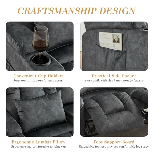 Loveseat Recliner Sofa,RV Wall Hugger Recliners for Small Spaces,Reclining Loveseat Sofa Recliner with Cup Holders/Lumbar Pillows,RV Furniture (Gray,56" 2-Seater) - color: Grey, size: 56" 2-Seater