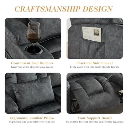 Loveseat Recliner Sofa,RV Wall Hugger Recliners for Small Spaces,Reclining Loveseat Sofa Recliner with Cup Holders/Lumbar Pillows,RV Furniture (Gray,56" 2-Seater) - color: Grey, size: 56" 2-Seater