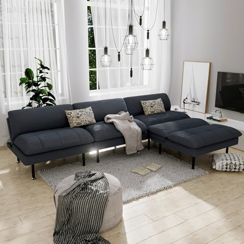 Ribilake 2 Sets 70" Futon Sofa Bed, 4 in 1 Multi-Function Couch Sleeper with Adjustable Backrest, Modern Convertible Futon, Recliner Small Loveseat for Living Room, Grey - color: Grey, size: 2 Sets