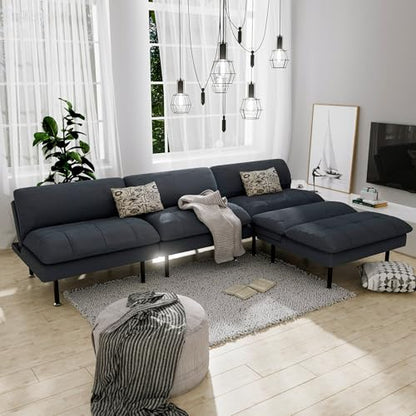 Ribilake 2 Sets 70" Futon Sofa Bed, 4 in 1 Multi-Function Couch Sleeper with Adjustable Backrest, Modern Convertible Futon, Recliner Small Loveseat for Living Room, Grey - color: Grey, size: 2 Sets