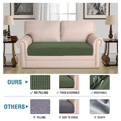 H.VERSAILTEX Super Stretch Individual Seat Cushion Covers Sofa Covers Couch Cushion Covers Slipcover Sets Thick Jacquard Textured Twill Fabric (1 Piece Loveseat Cushion Cover, Bronze Green) - color: Bronze Green, size: 1 Cushion Loveseat